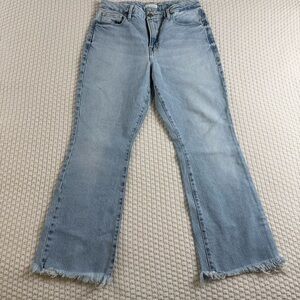 8/29 Good American Light Blue Flare Jeans with Frayed Hem